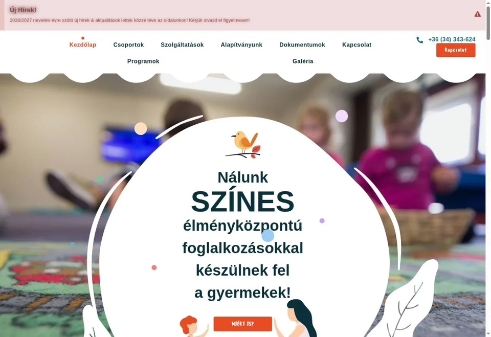 A Komáromi Csillag Óvoda weboldalának képernyőképe