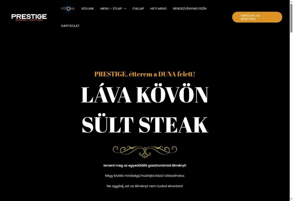 A Prestige Restaurant weboldalának képernyőképe