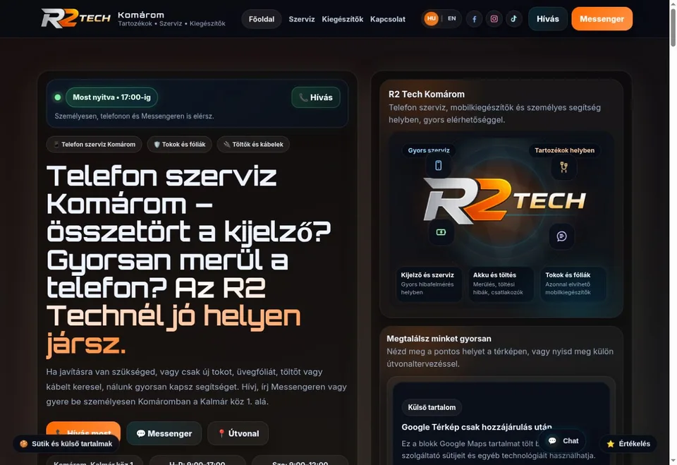 A R2 Tech weboldalának képernyőképe