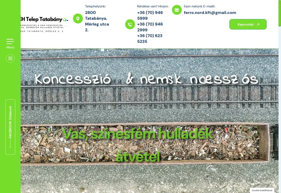 A MÉH Telep Tatabánya weboldalának képernyőképe